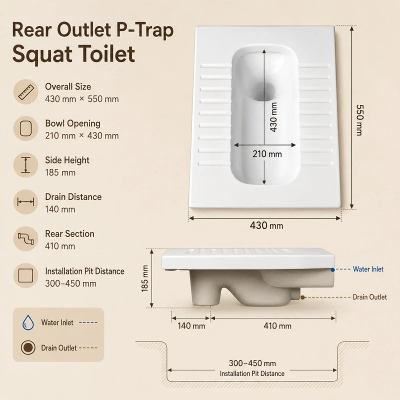 Rear Outlet S-type Squatting Pan high quality